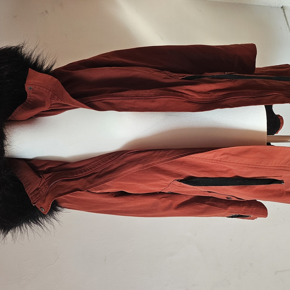Women's Rust Jacket with Black Fur Trim